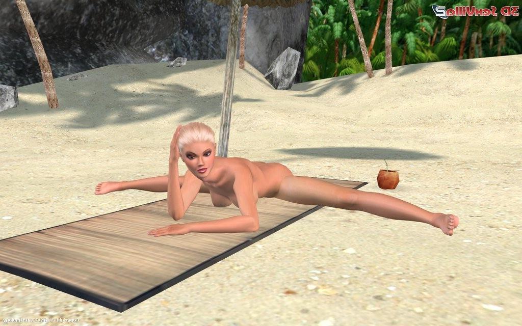 16P Flexible 3d animated babe posing at the beach
