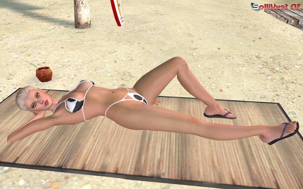 16P Flexible 3d animated babe posing at the beach