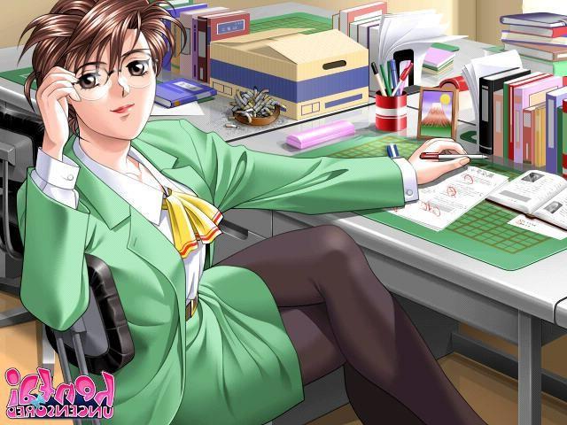 15P Gorgeous brown haired hentai girl exposing her bouncing hooters