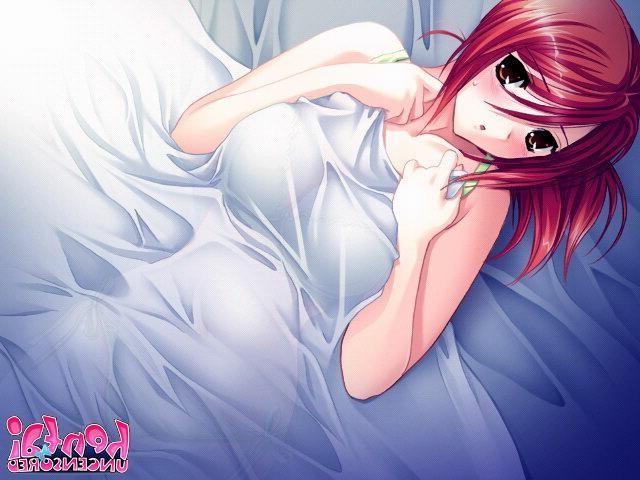 15P Red haired hentai chick strips bra and gets big breasts teased outdoors