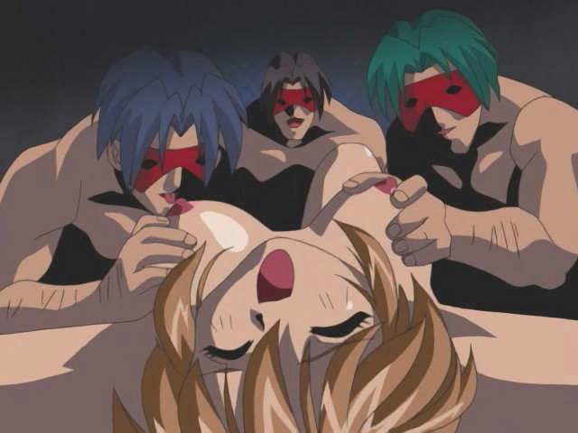 12P Cruel hentai with three guys cumming on babe