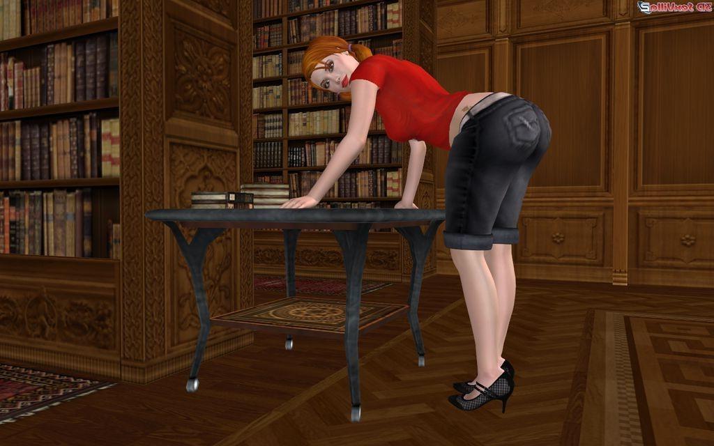 16P 3d animated slut seducing a nerd in a library