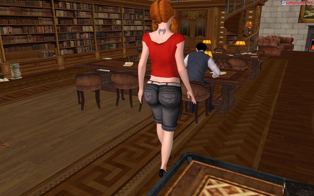 16P 3d animated slut seducing a nerd in a library