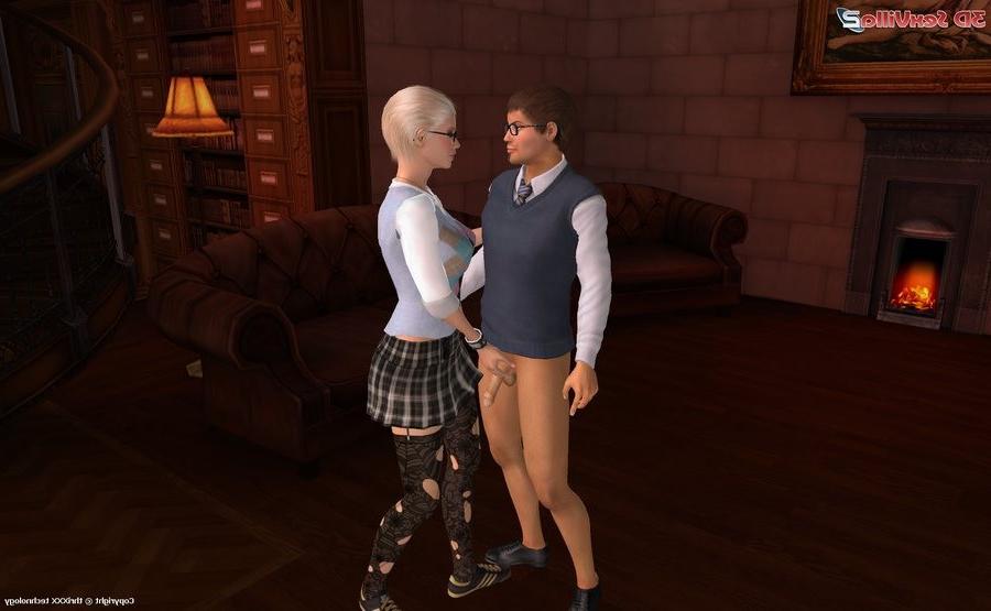 16P Horny 3d animated couple has sex in the library