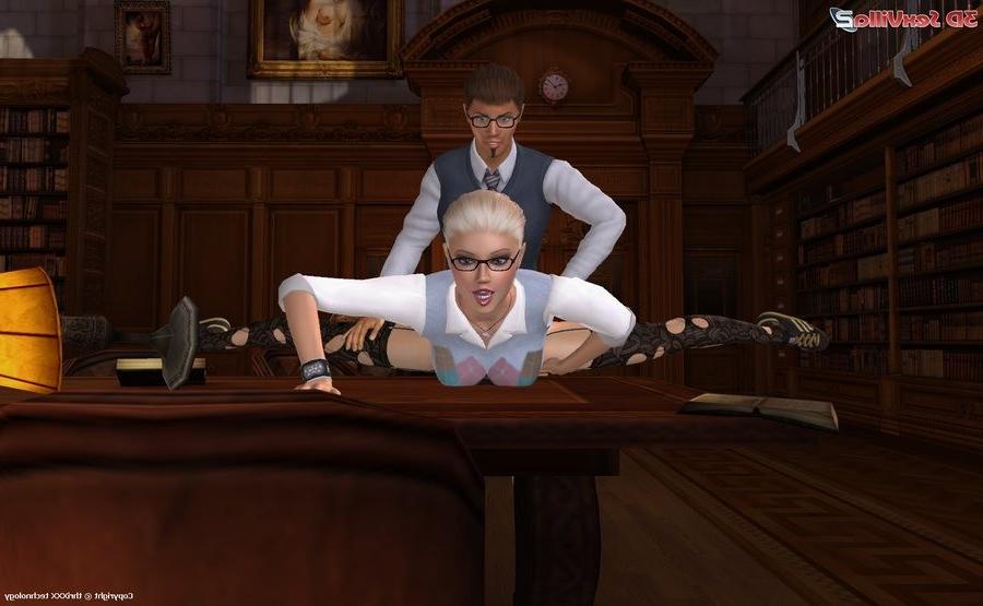 16P Horny 3d animated couple has sex in the library