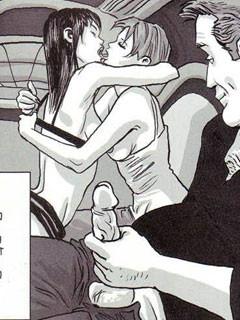 12P Two excited adult art sweeties serve one fellow