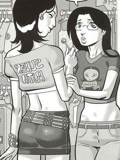 12P Porn comics with guy jerking off at girls kissing