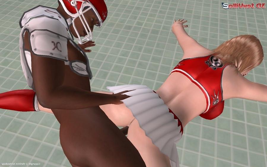 16P 3d animated cheerleaders sharing a black cock