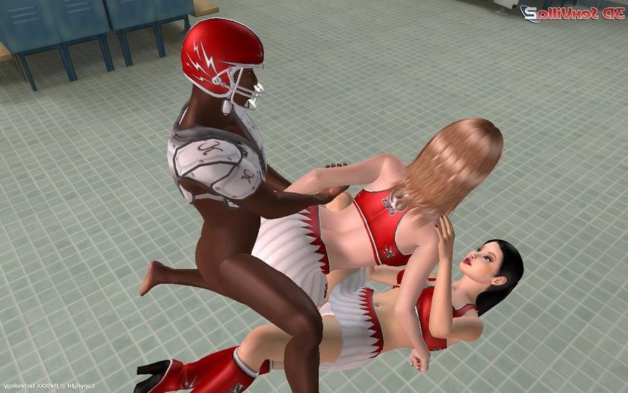 16P 3d animated cheerleaders sharing a black cock