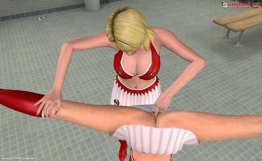 16P Two animated cheerleaders fingering and toying