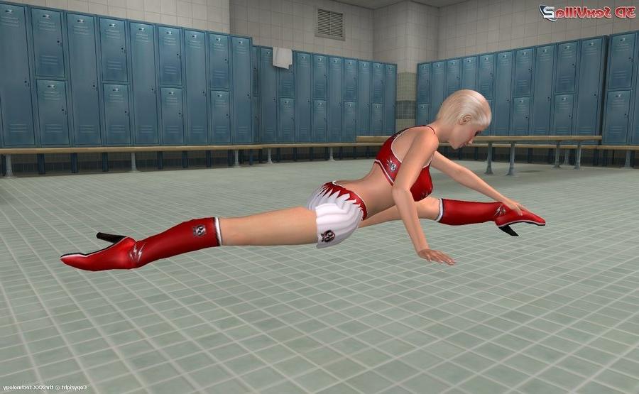16P Two animated cheerleaders fingering and toying