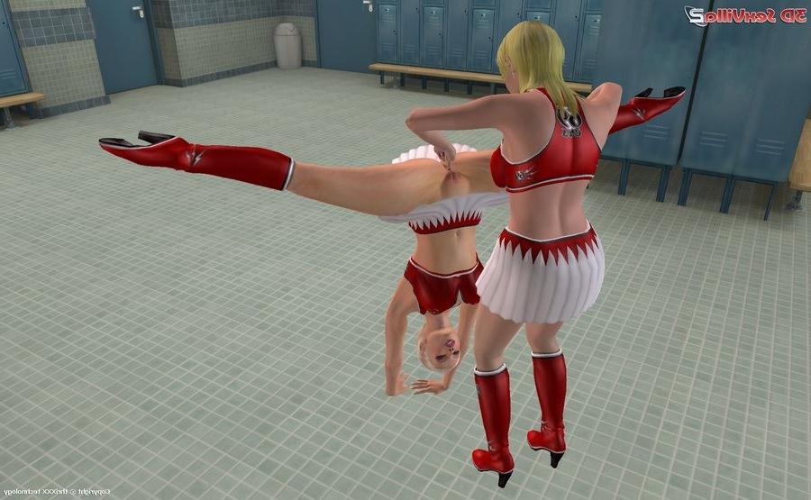 16P Two animated cheerleaders fingering and toying