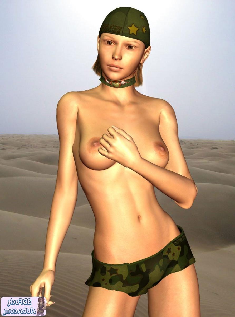 16P Topless army toon babe outdoors