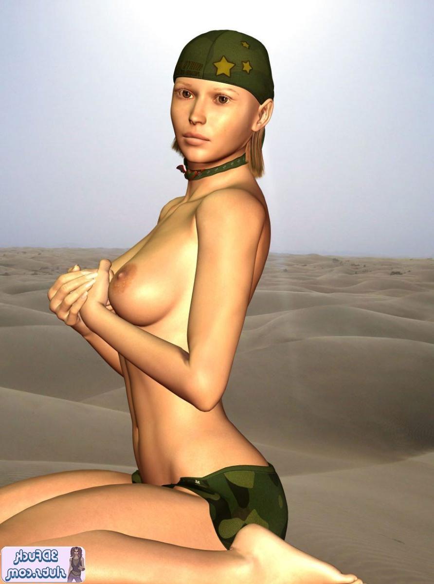 16P Topless army toon babe outdoors