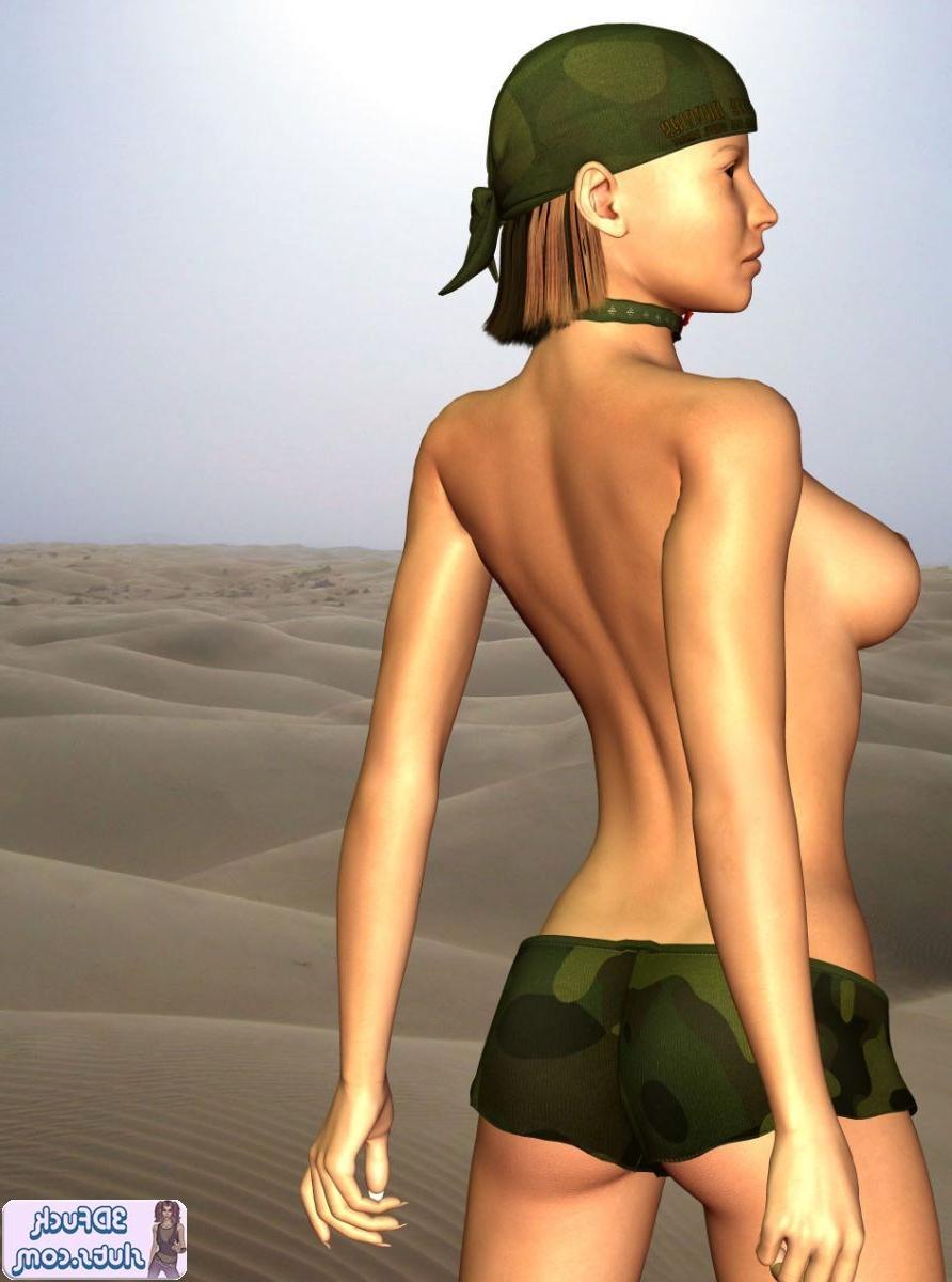 16P Topless army toon babe outdoors