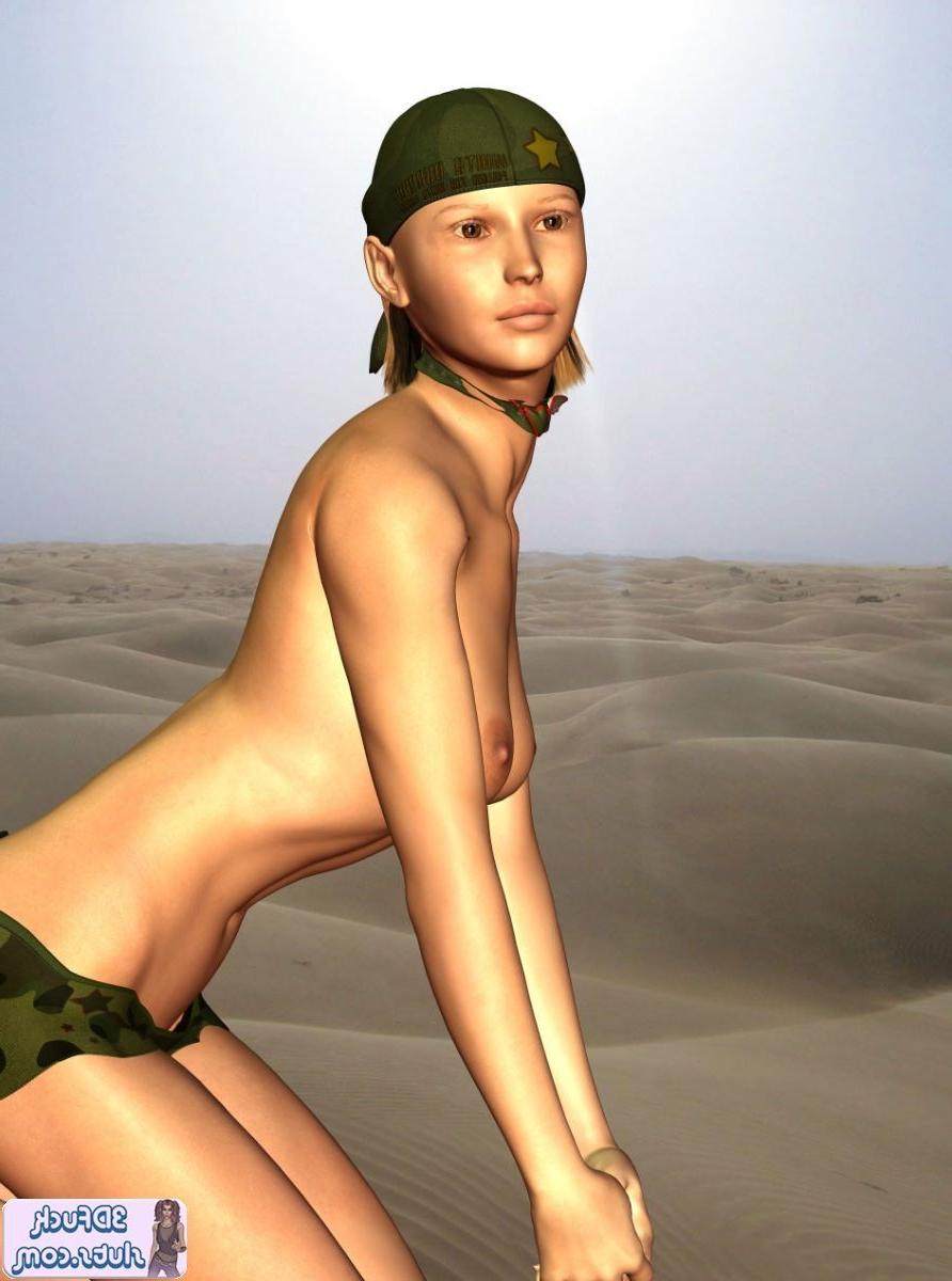 16P Topless army toon babe outdoors