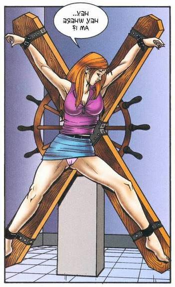 15P redhead tied with rope spread eagle forced oral
