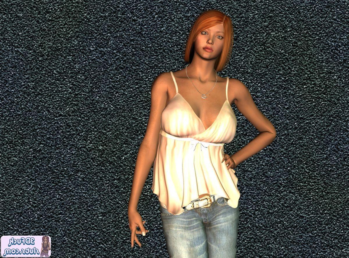 16P Redhead toon babe in shirt and jeans