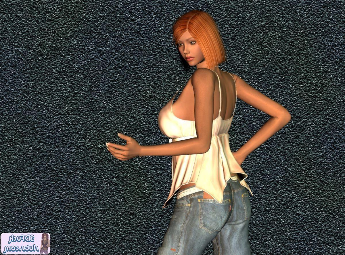16P Redhead toon babe in shirt and jeans