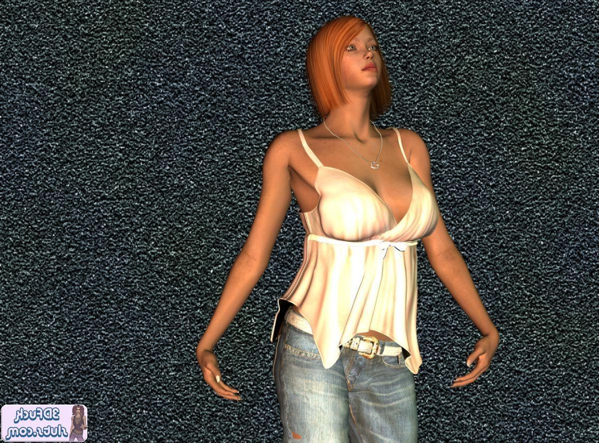 16P Redhead toon babe in shirt and jeans