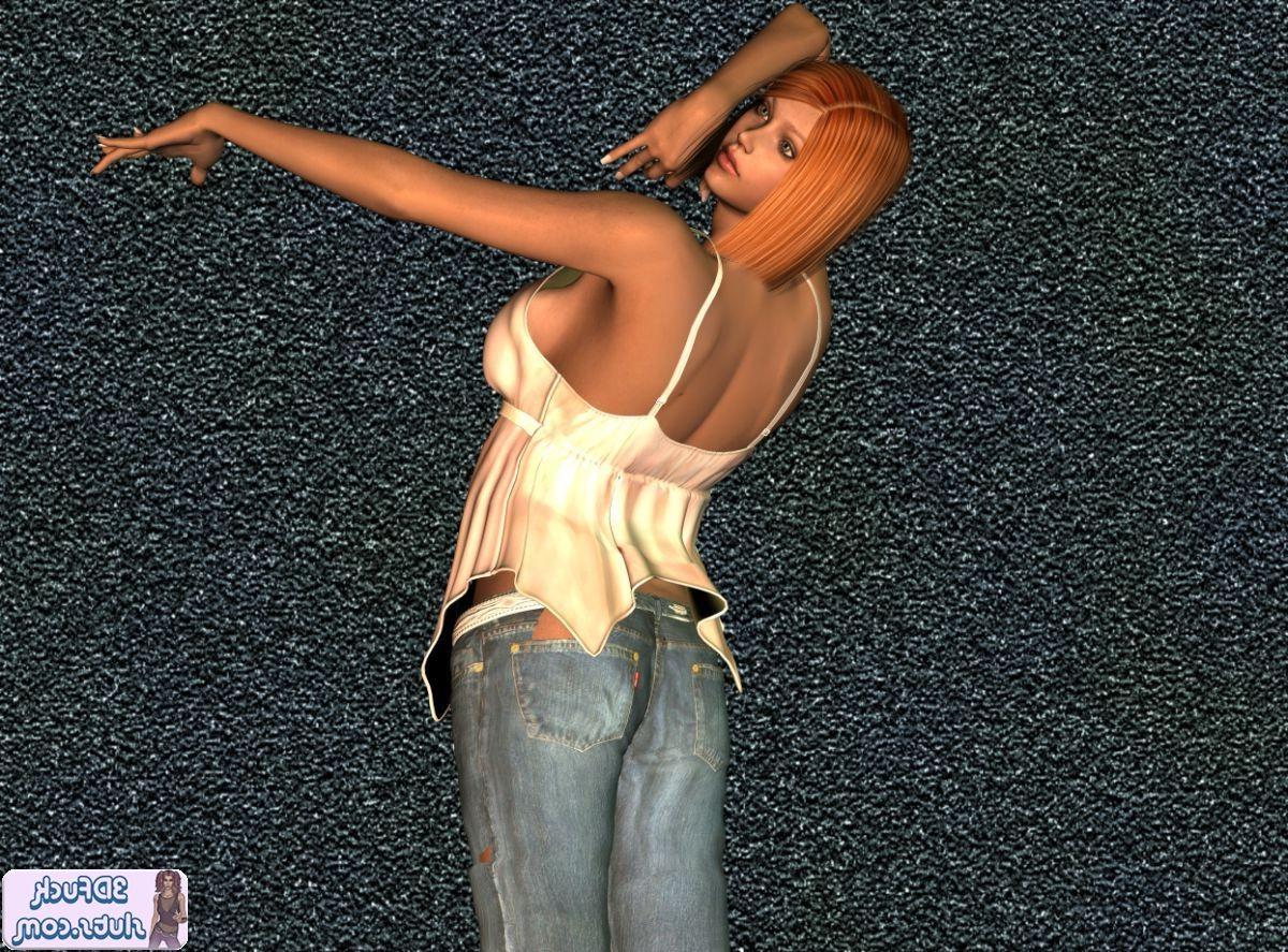 16P Redhead toon babe in shirt and jeans