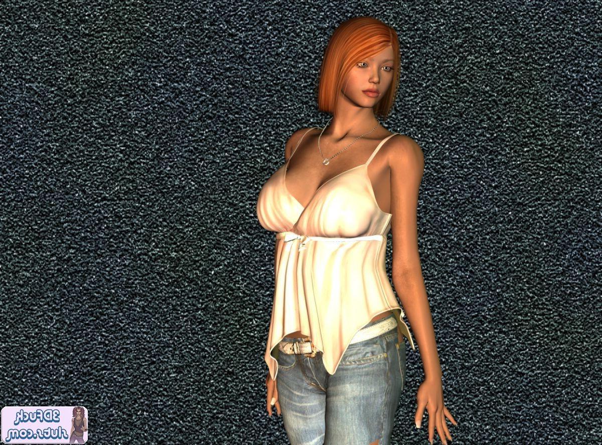 16P Redhead toon babe in shirt and jeans