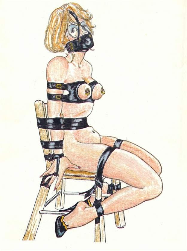 15P womens hands and breasts tied for evil demented bondage art