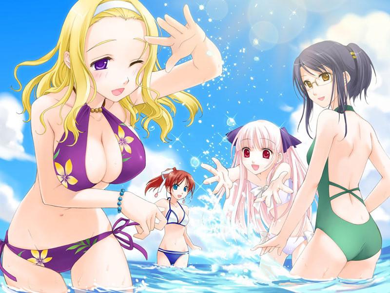 20P Beautiful summer hentai teens with big breasts in bathing suits