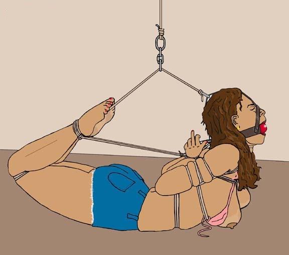 15P insane female rope and chain bdsm art