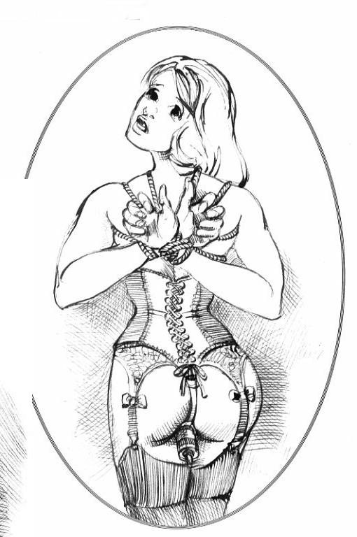 15P vintage drawings of rope bound women
