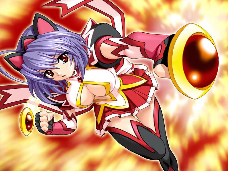 9P Pink haired hentai schoolgirl battles evil with her big titties