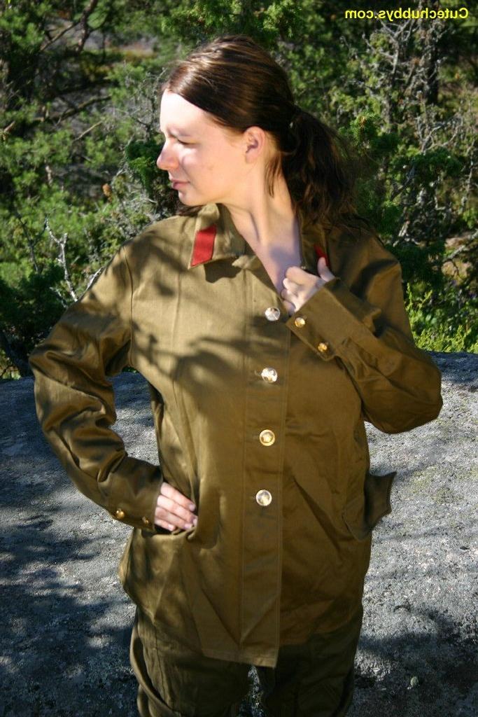 20P Sexy girl with big tits in a Russian army uniform