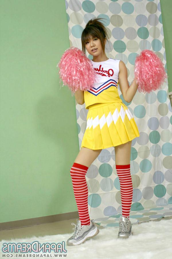 16P Japanese Rika in cheerleader outfit spreads pussy