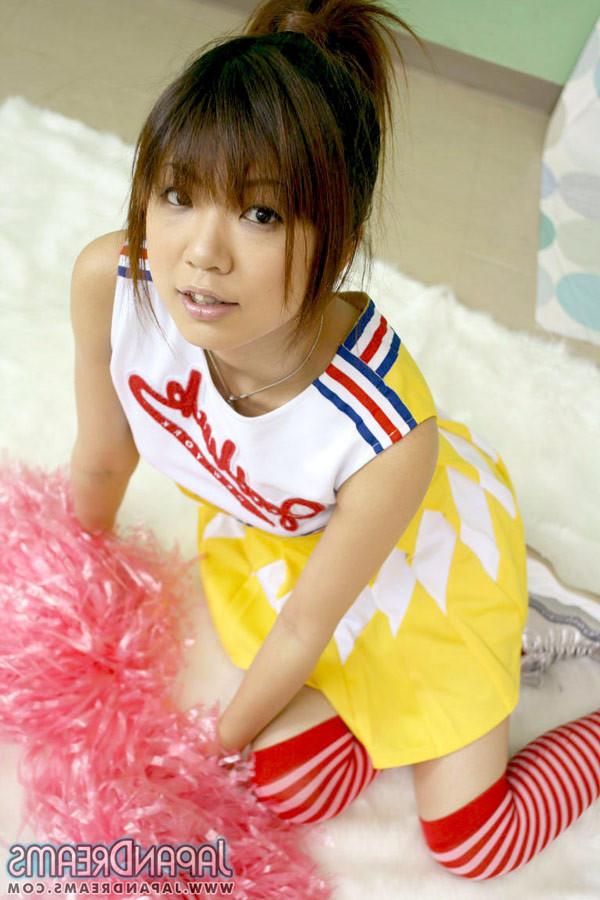 16P Japanese Rika in cheerleader outfit spreads pussy