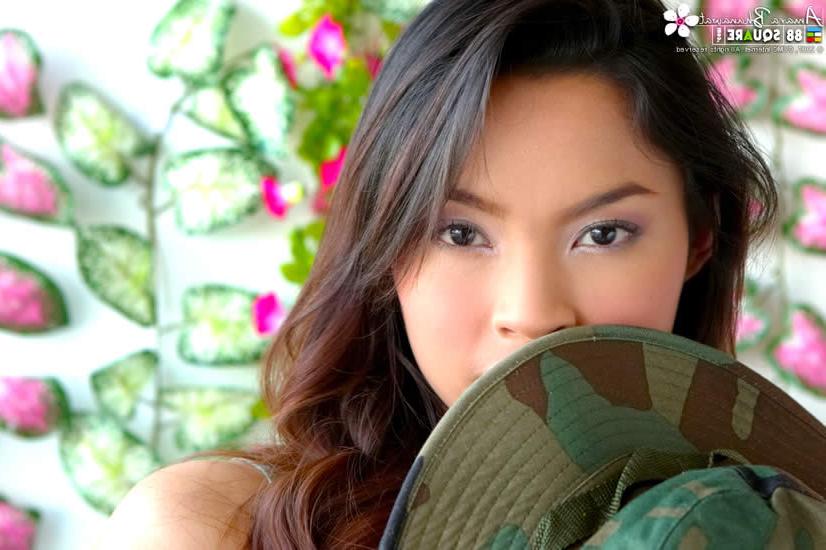 15P Gorgeous thai girl posing in an army uniform