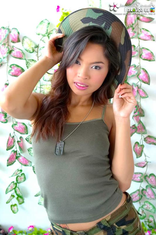 15P Gorgeous thai girl posing in an army uniform