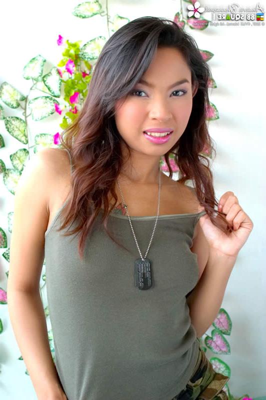 15P Gorgeous thai girl posing in an army uniform