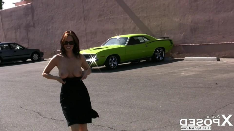 15P Stunning Nikki Nova has fun exposing her amazing body in a public garage!