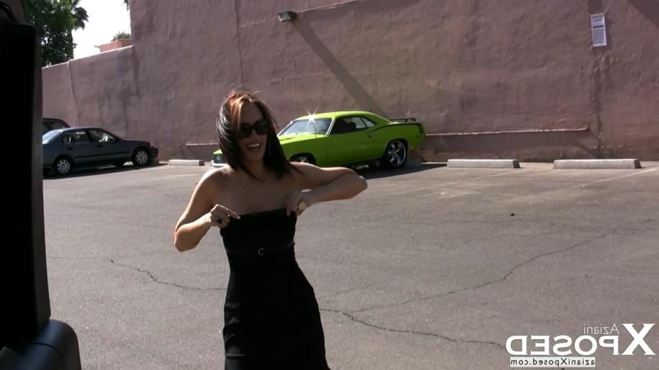 15P Stunning Nikki Nova has fun exposing her amazing body in a public garage!