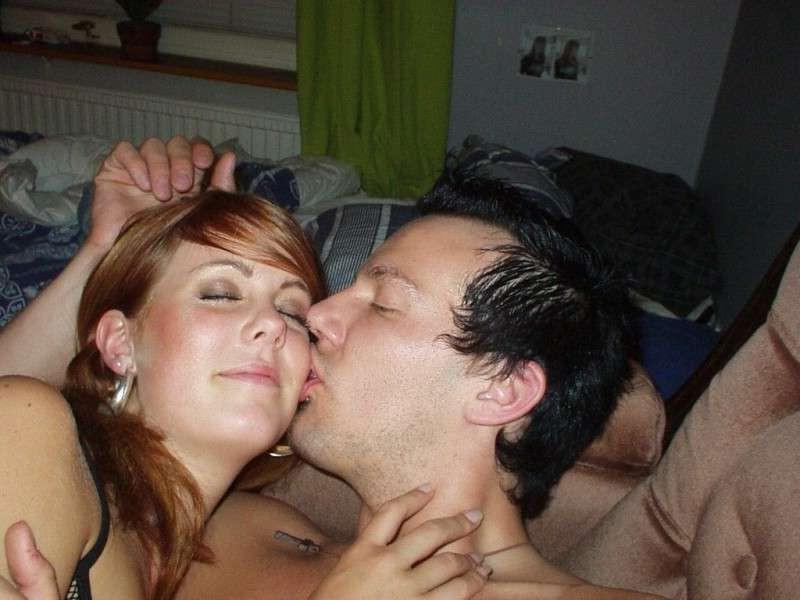 8P Red haired girlfriend does a blowjob on her BF's piston