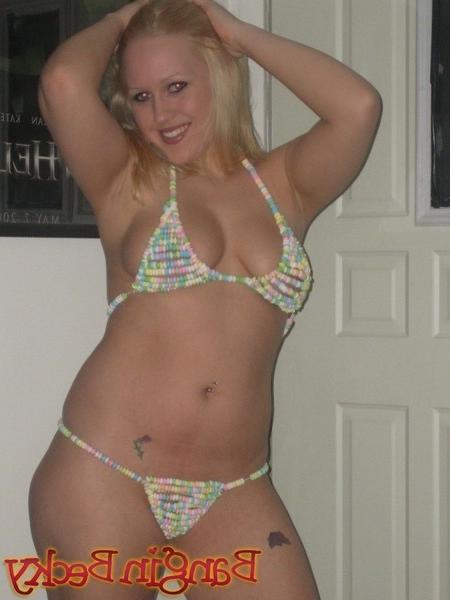 15P blonde bombshell Becky in her teeny tiny bikini