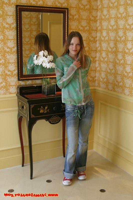 15P Petite Teen Strips In Front Of Mirror And Displays Her Tight Bod