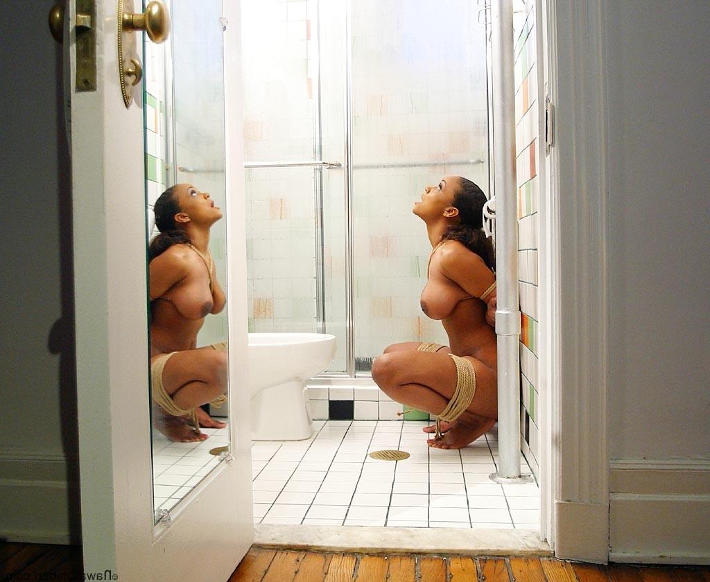 15P Black girl with big boobs tied up in bathroom