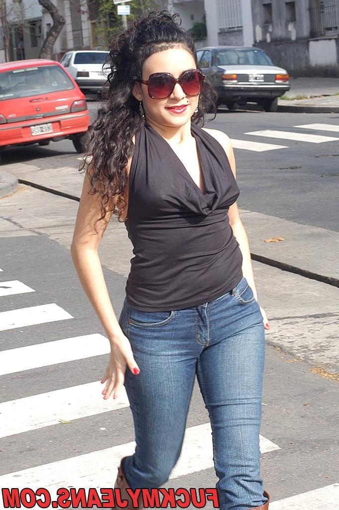 18P Brunette in denim jeans gets ass crammed with plump rod from behind