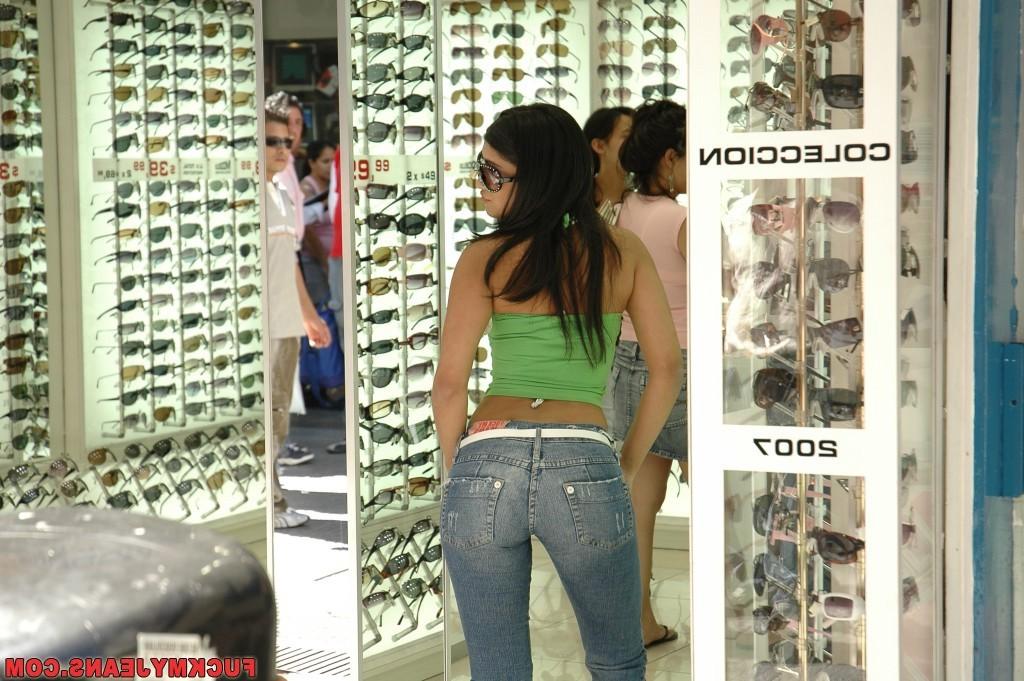 15P Hot Latina in blue jeans teases stud with her mouth watering butt