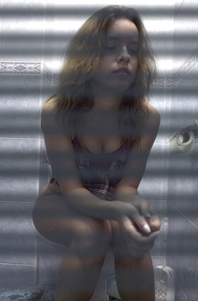 16P Voyeur peeks at cute blonde caught peeing on toilet spy cam