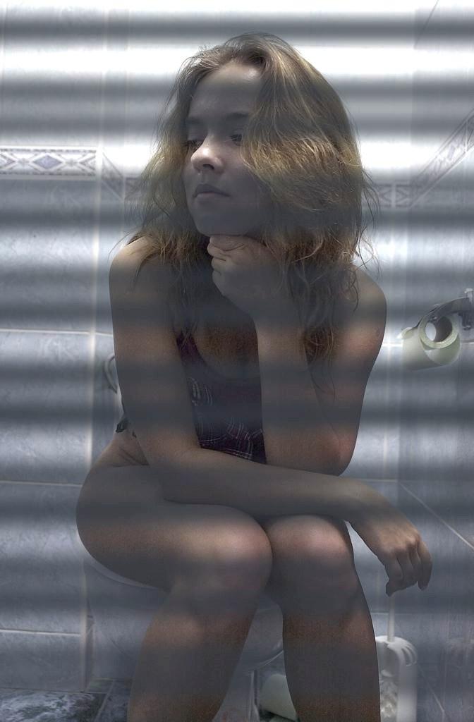 16P Voyeur peeks at cute blonde caught peeing on toilet spy cam
