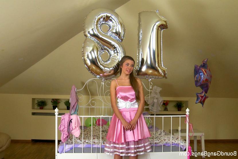 15P Sexy Russian 18 year old gets her first gangbang on her 18th birthday Masked men