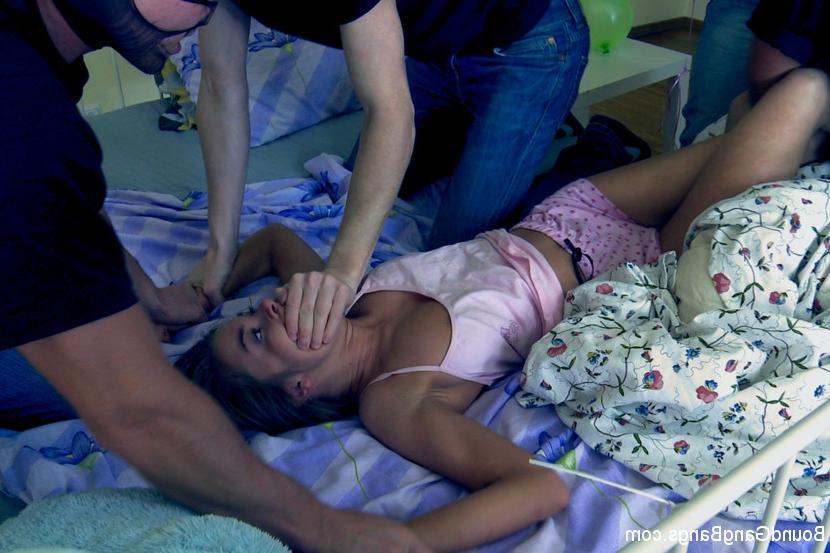 15P Sexy Russian 18 year old gets her first gangbang on her 18th birthday Masked men