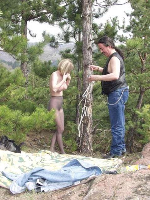 15P Slut gets tied up in the woods
